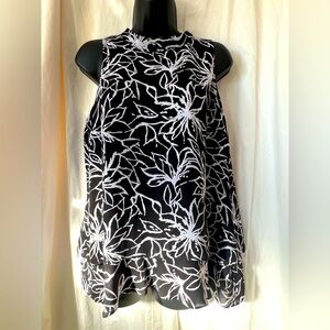 s|i|o|n|i Women's Sz M Blk/wht Sleeveless Layered Sheer Blouse